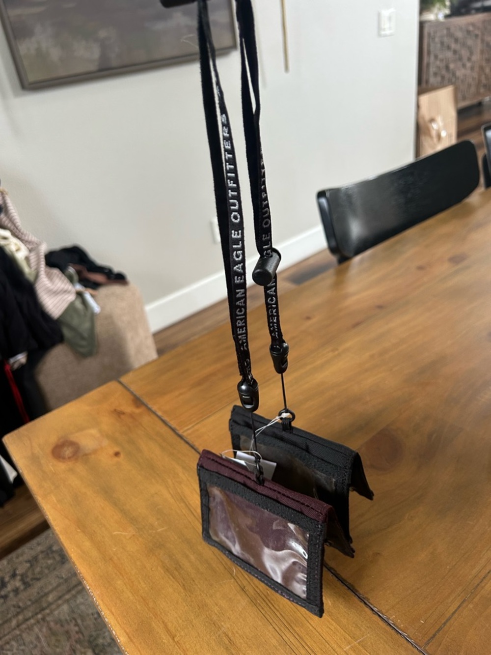 NWT AEO Burgundy and Black Lanyard Card Holder